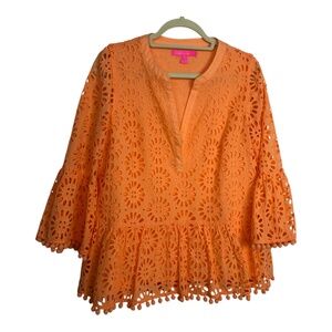 Lilly Pulitzer bright orange eyelet blouse size M